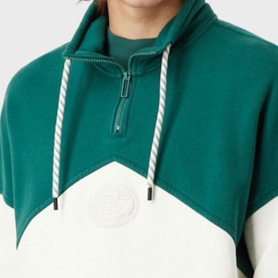 Emporio Armani SS22 拼接配色半拉鍊寬鬆版型衛衣 白/綠 6L1M81-1JWPZ-F517 Sizing Emporio Armani SS22 拼接配色半拉鍊寬鬆版型衛衣 白/綠 6L1M81-1JWPZ-F517