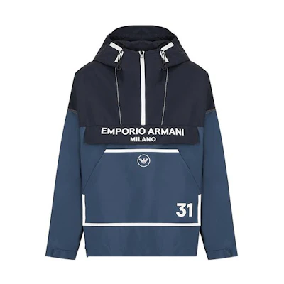 Emporio Armani SS22 Colorblock Logo Hooded Jacket Blue 3L1B671NTHZ-F998