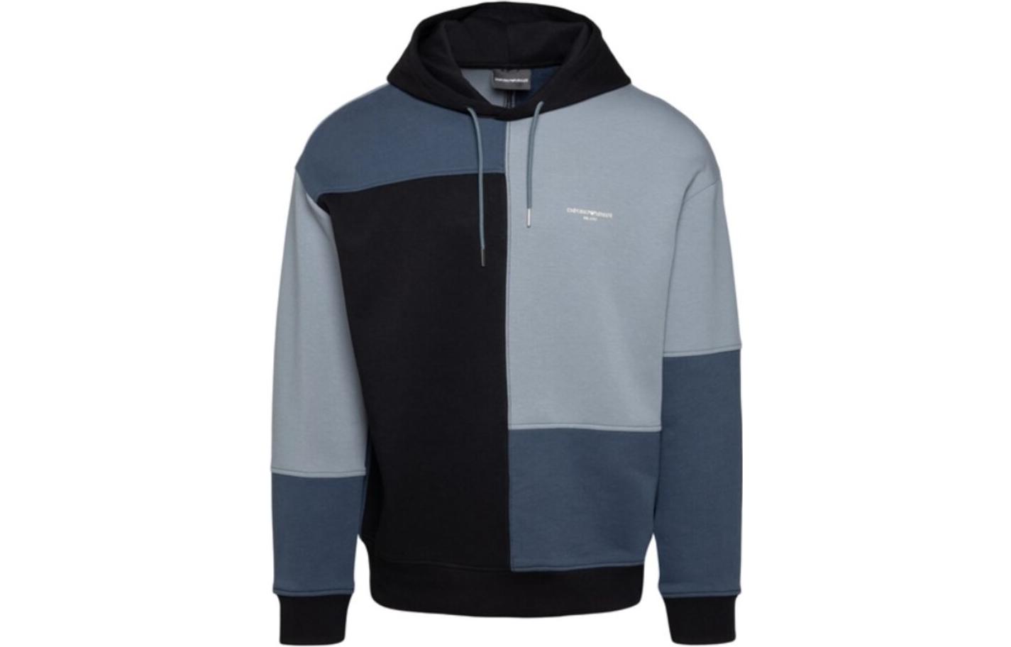 Emporio Armani SS22 Colorblock Logo Hoodie Men’s Long Sleeve - Gray Blue 3L1MFI-1JBSZ-F990