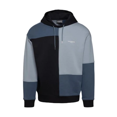 Emporio Armani SS22 Colorblock Logo Hoodie Men’s Long Sleeve - Gray Blue 3L1MFI-1JBSZ-F990