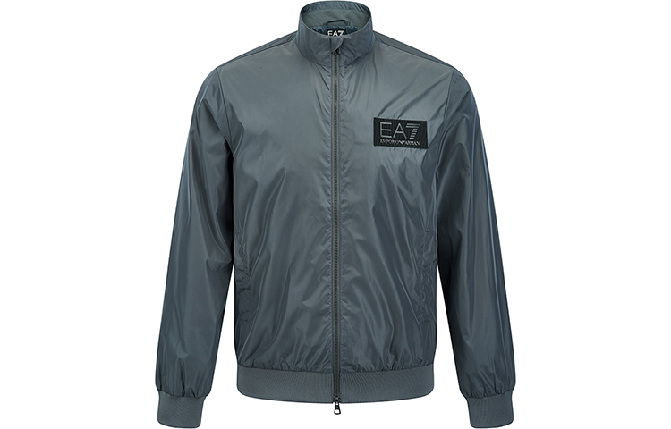 Emporio Armani SS22 EA7 Gray Solid Zip-Up Casual Logo Jacket 3LPB38-PNAGZ-1977