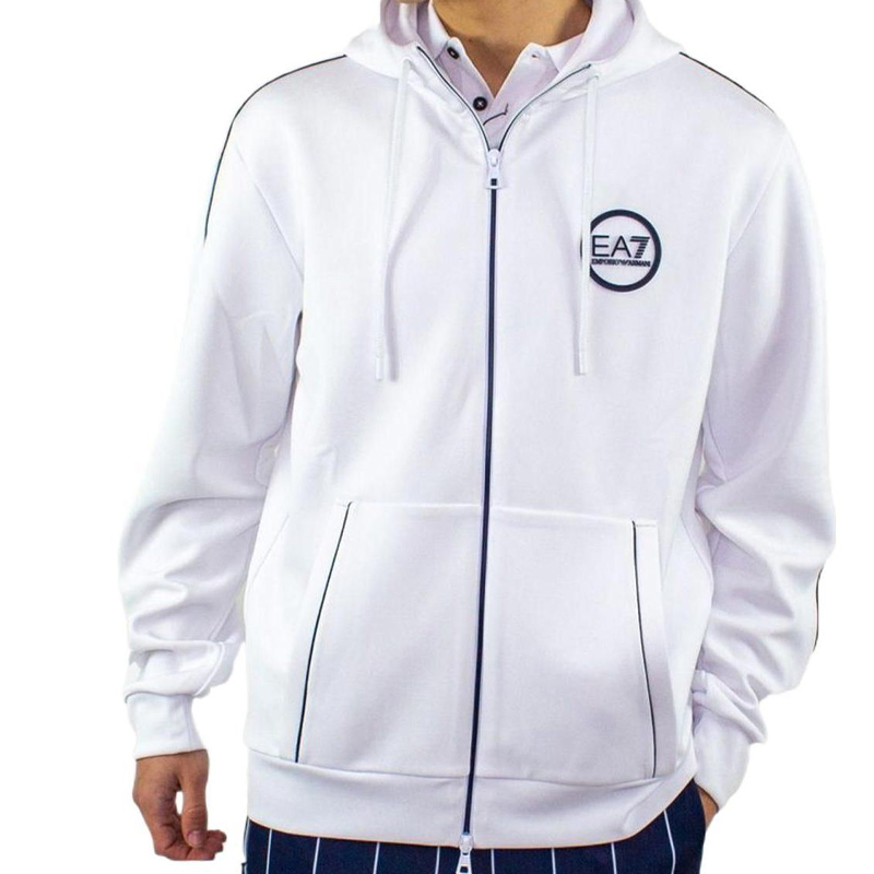 Emporio Armani SS22 EA7 Logo Patch Zip Hoodie Sweatshirt Men’s White 3LPM36-PJEJZ-1100