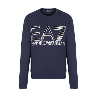 Emporio Armani SS22 EA7 Logo Print Crewneck Sweatshirt Navy Blue () 3LPM44-PJFGZ-1554