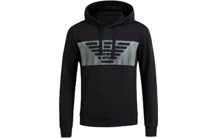 Emporio Armani SS22 EA7 Logo Printed Black Cotton Hoodie Long Sleeve 6GPM56-PJ05Z-1200