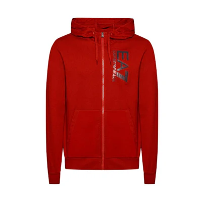 Emporio Armani SS22 EA7 Red Logo Print Zip-Up Hoodie 6KPM53-PJ05Z-1459