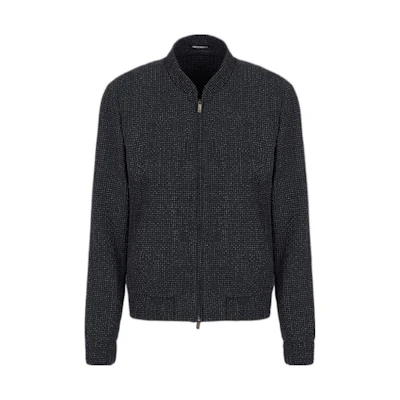 Emporio Armani SS22 Embossed Seersucker Zip Jacket in Navy Blue I1R310-I1010-921