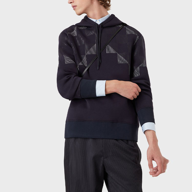 Shop Emporio Armani SS22 幾何印花針織寬鬆連帽衫-海軍藍 3L1M6P-1JV9Z-F910