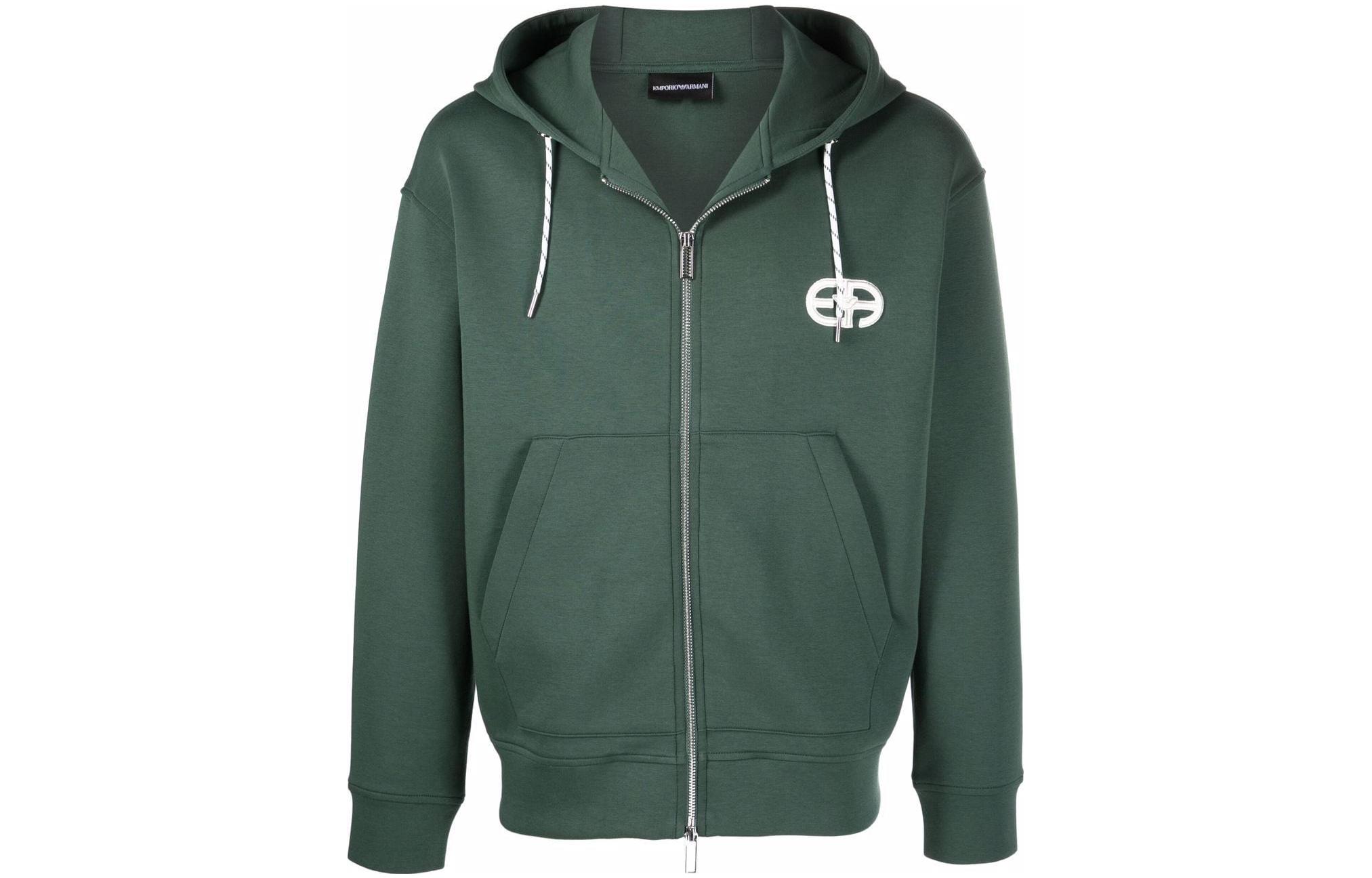 Emporio Armani SS22 Green Hoodie Jacket with Logo Embroidery 3L1MFT-1JHSZ-0572
