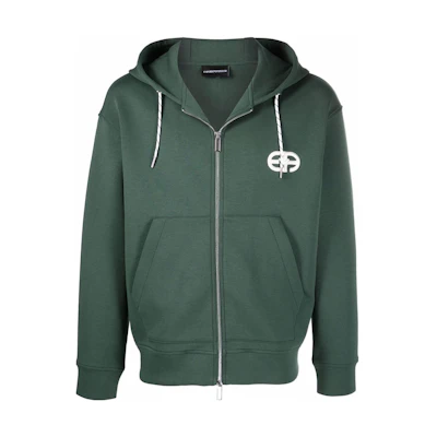 Emporio Armani SS22 Green Hoodie Jacket with Logo Embroidery 3L1MFT-1JHSZ-0572