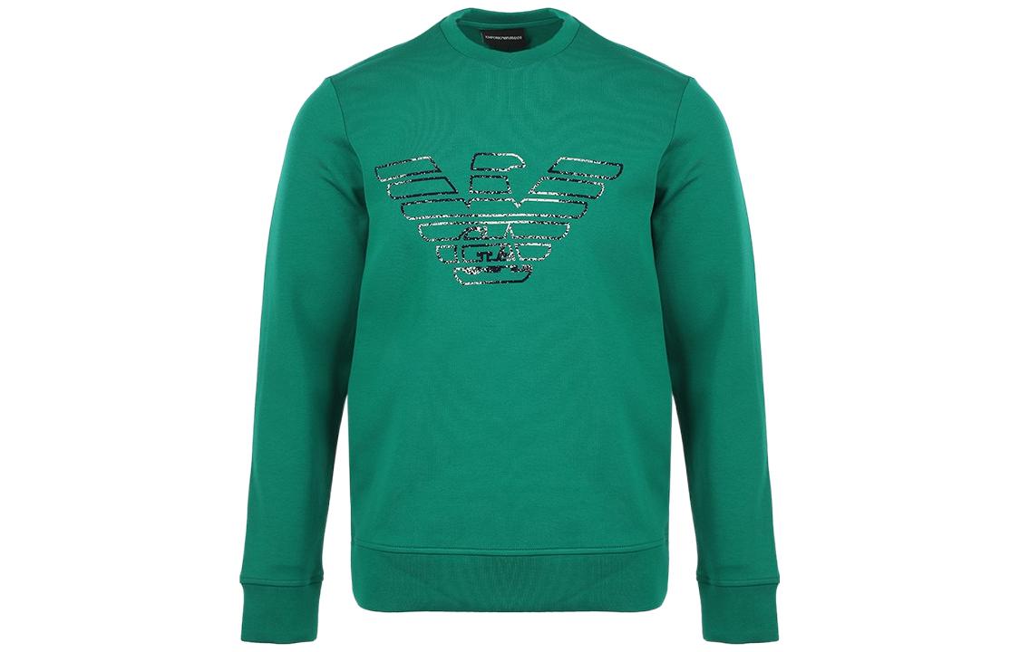 Emporio Armani SS22 Green Logo Print Crewneck Long-Sleeve Sweatshirt 3L1MFG-1JHSZ-0589