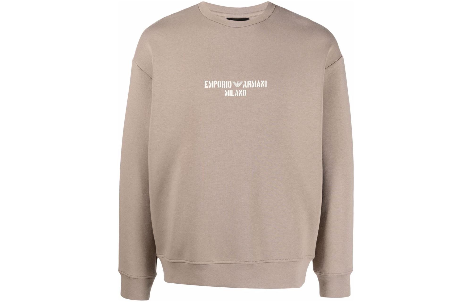 Emporio Armani SS22 Grey Logo Print Crew Neck Long Sleeve Sweatshirt 3L1MFE-1JHSZ-0144