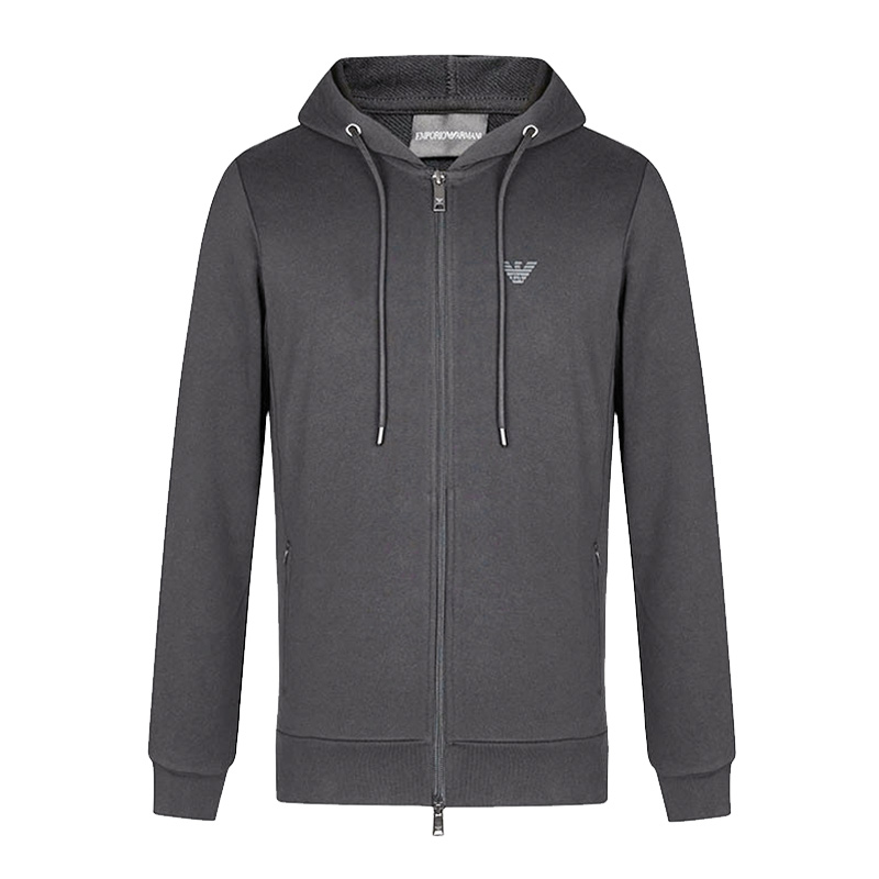Emporio Armani SS22 Grey Solid Color Drawstring Hoodie 8N1M15-1J07Z-0647