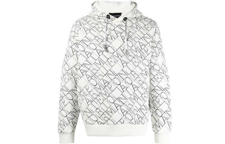 Emporio Armani SS22 Letter Print White Hoodie Long Sleeve 3K1ME4-1JVSZ-01010