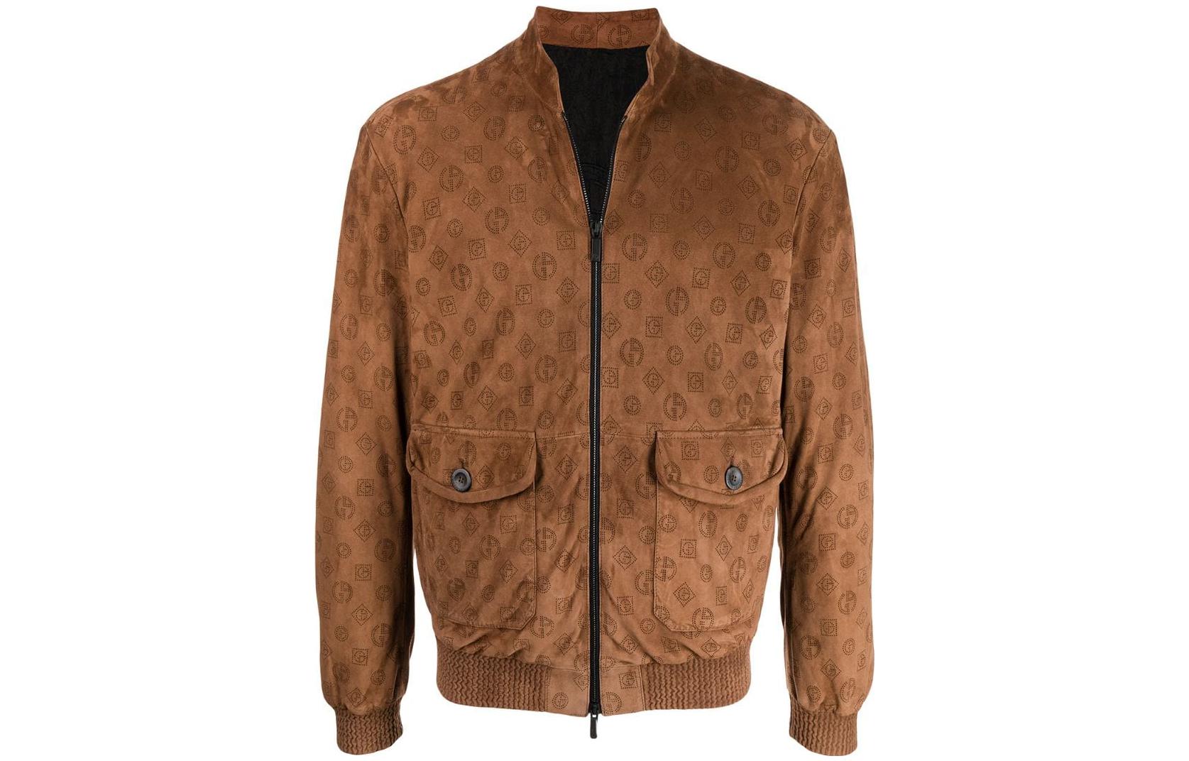 Emporio Armani SS22 Logo Monogram Print Brown Long Sleeve Jacket for Men ISR82PISP84420