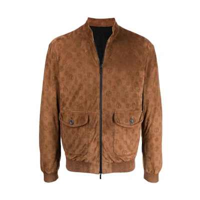 Emporio Armani SS22 Logo Monogram Print Brown Long Sleeve Jacket for Men ISR82PISP84420
