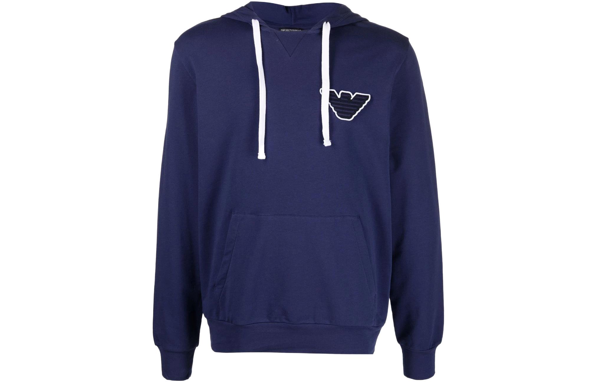 Emporio Armani SS22 Logo Patch Solid Hoodie Blue 1117532-R5759-0535