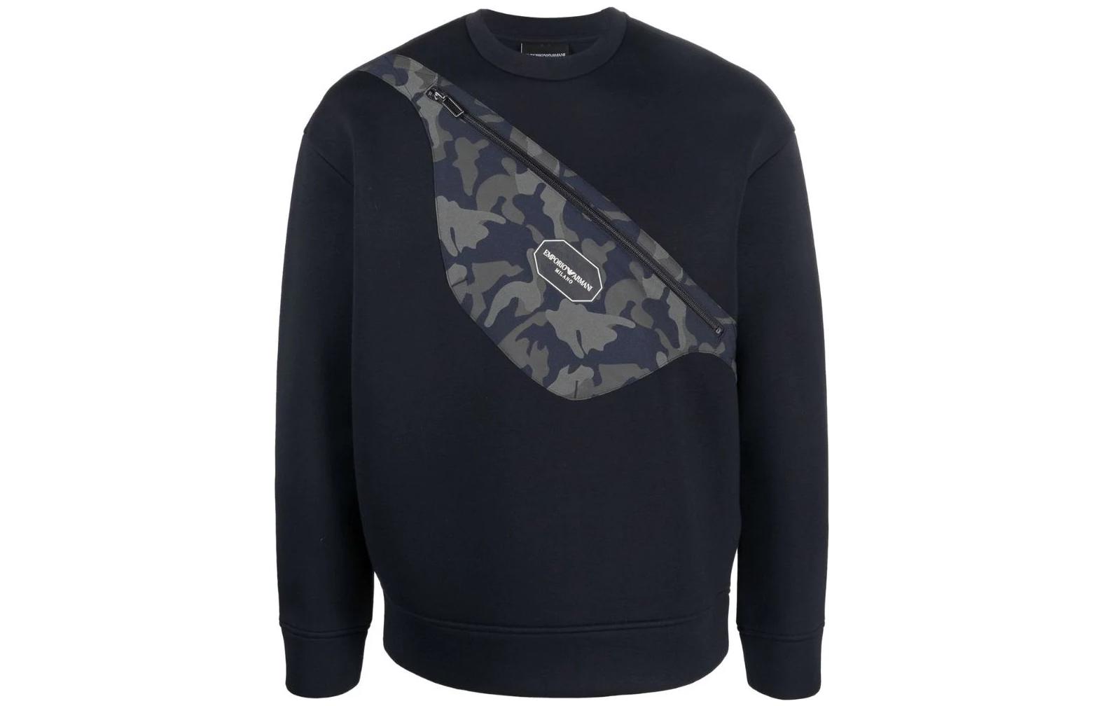 Order Emporio Armani SS22 Logo Print Crewneck Long Sleeve Ribbed Sweatshirt Black . 6K1M90-1JUWZ-0920