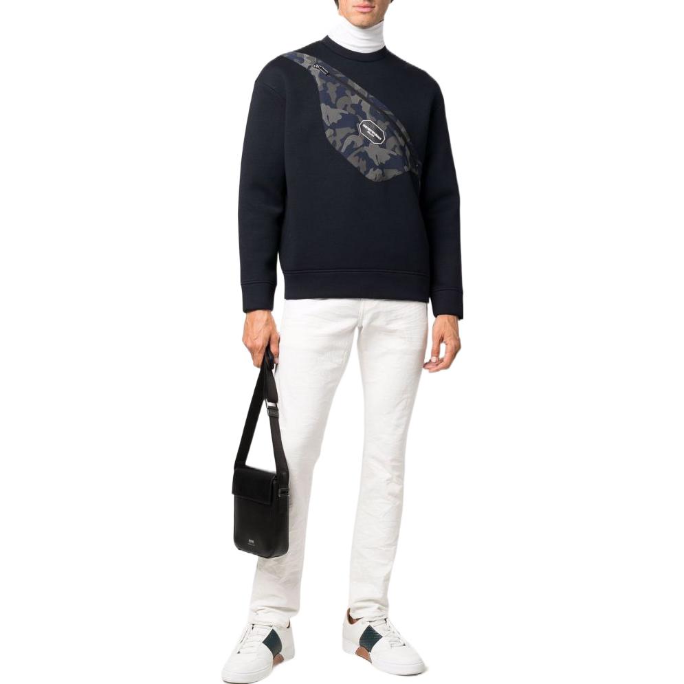 Lookbook Emporio Armani SS22 Logo Print Crewneck Long Sleeve Ribbed Sweatshirt Black . 6K1M90-1JUWZ-0920