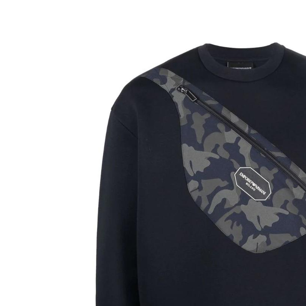 Details for Emporio Armani SS22 Logo Print Crewneck Long Sleeve Ribbed Sweatshirt Black . 6K1M90-1JUWZ-0920