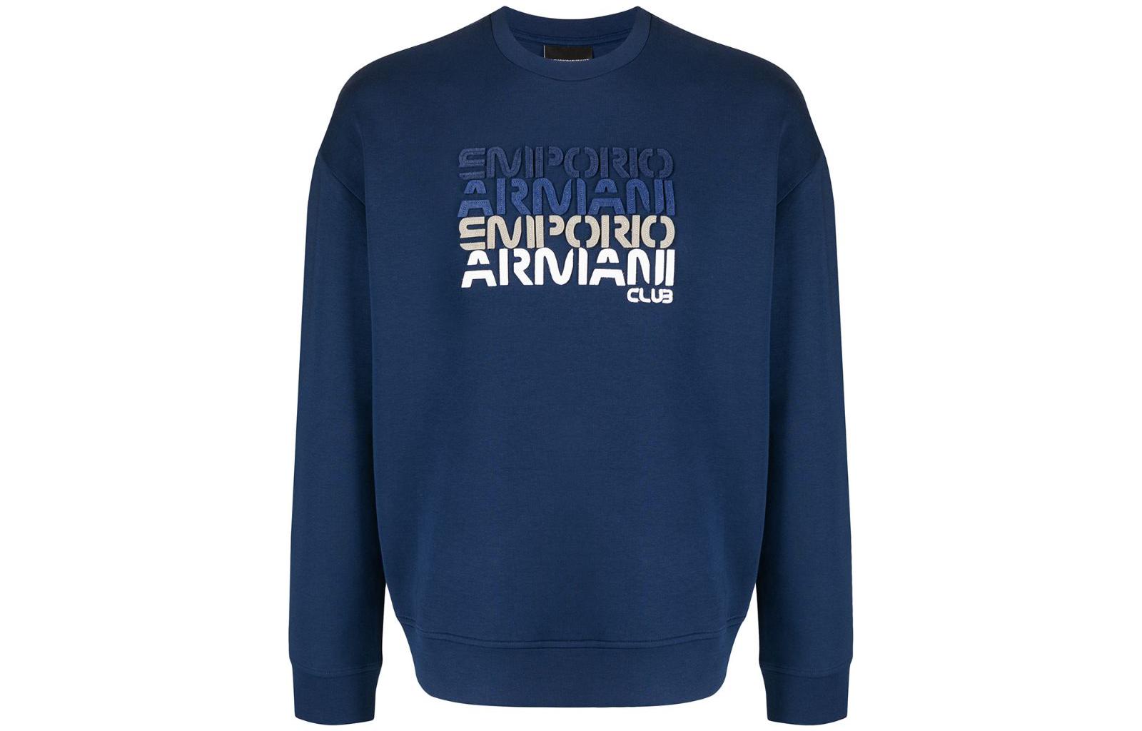 Emporio Armani SS22 Logo Print Crewneck Sweatshirt Blue 3L1MCB1JHSZ947