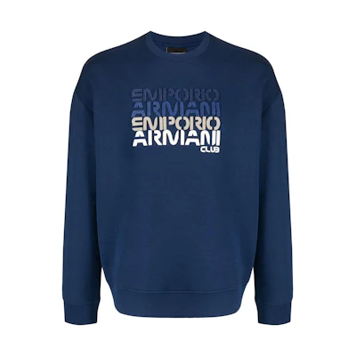 Emporio Armani SS22 Logo Print Crewneck Sweatshirt Blue 3L1MCB1JHSZ947