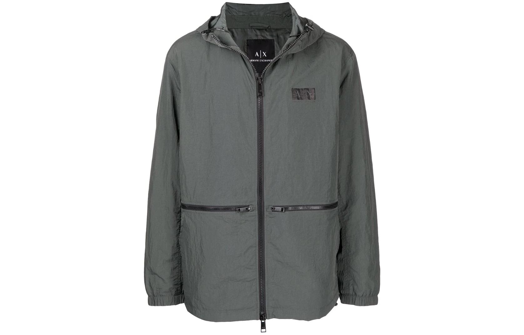 Emporio Armani SS22 Logo Print Full-Zip Hoodie Jacket Grey Green Men 3LZB50-ZNBYZ-1839