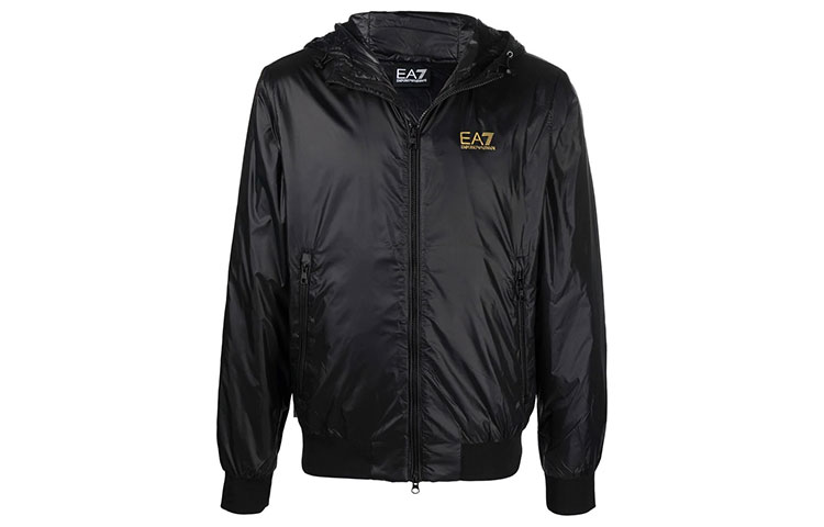 Emporio Armani SS22 Logo Print Glossy Hooded Jacket Black 3LPB32-PNR4Z-0208