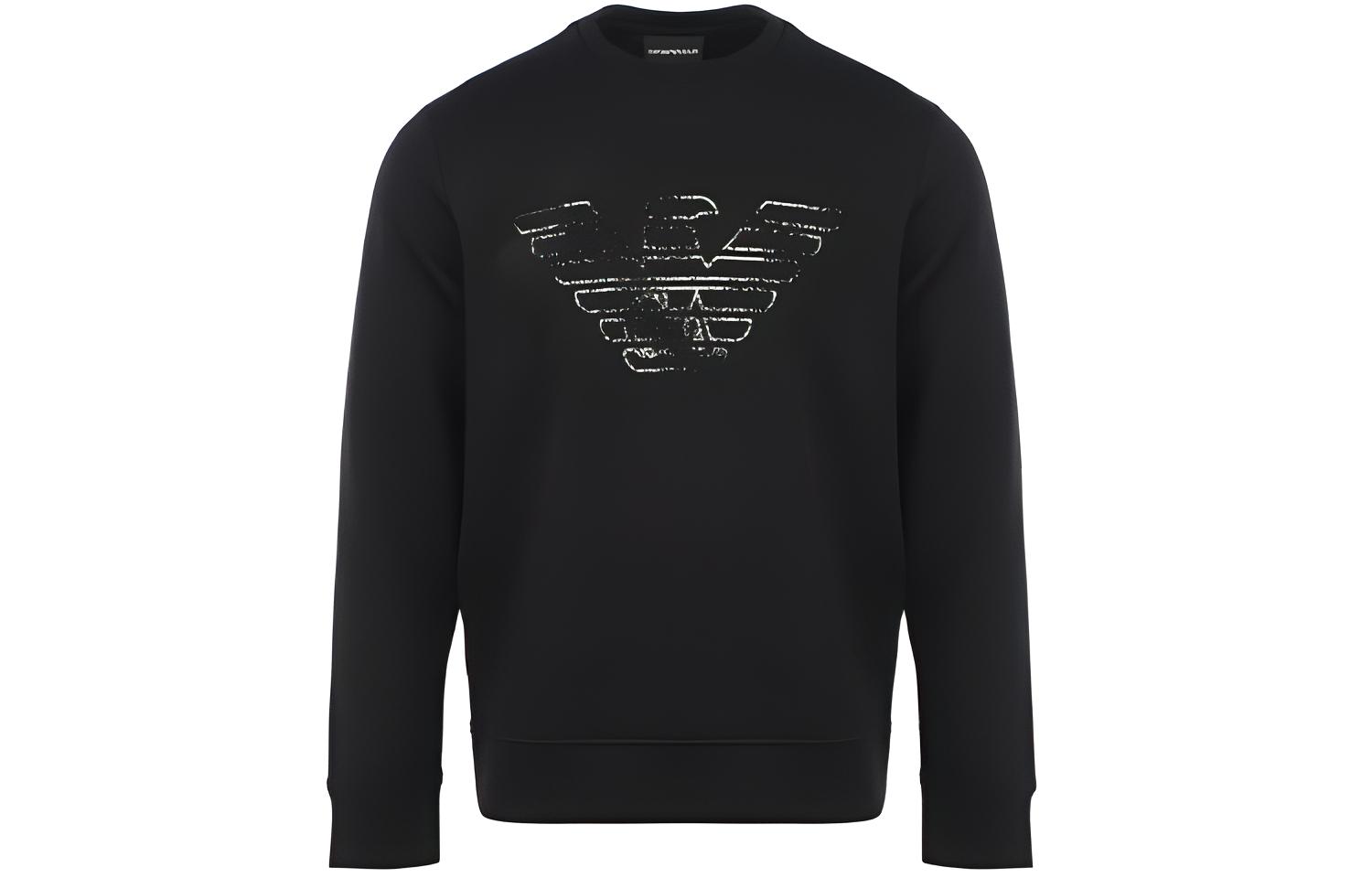 Emporio Armani SS22 Logo Print Pullover Sweatshirt Mens Black 3L1MFG-1JHSZ-0051