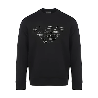 Emporio Armani SS22 Logo Print Pullover Sweatshirt Mens Black 3L1MFG-1JHSZ-0051
