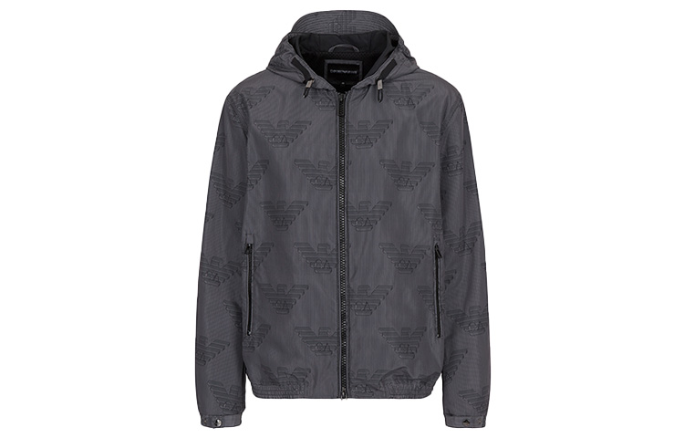 Emporio Armani SS22 Logo Zip-Up Hooded Jacket Gray 3L1BB4-1NDHZ-F637