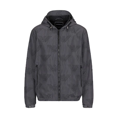 Emporio Armani SS22 Logo Zip-Up Hooded Jacket Gray 3L1BB4-1NDHZ-F637