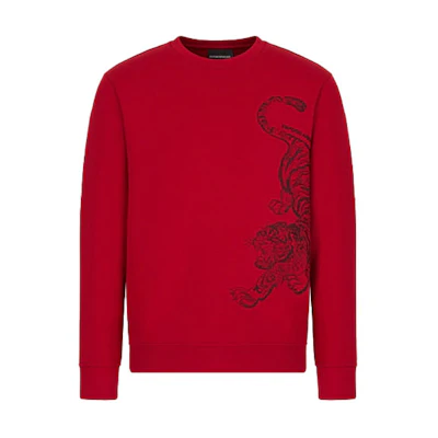 Emporio Armani SS22 Lunar New Year Tiger Print Red Crewneck Sweatshirt (Men) 3L1MCE-1JHSZ-0309