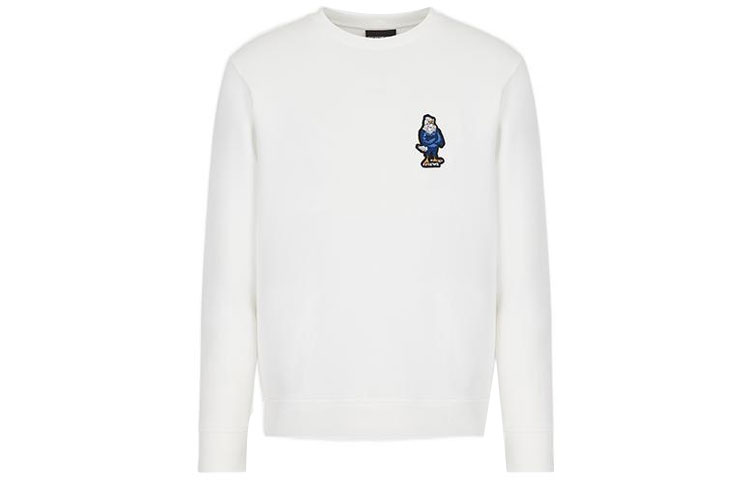 Emporio Armani SS22 Manga Capsule Embroidered Crewneck Sweatshirt White Mens 3L1MFM-1JHSZ-0101