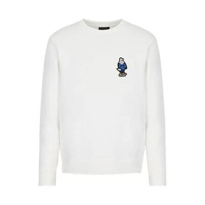 Emporio Armani SS22 Manga Capsule Embroidered Crewneck Sweatshirt White Mens 3L1MFM-1JHSZ-0101