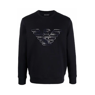 Emporio Armani SS22 Navy Eagle Logo Print Crewneck Sweatshirt 3L1MFG-1JHSZ-09E7