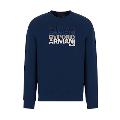 Emporio Armani SS22 Navy Logo Print Crewneck Sweatshirt Long Sleeve 3L1MCB-1JHSZ-0947