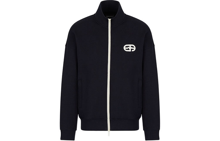 Emporio Armani SS22 Navy Logo Print Zip-Up Loose-Fit Sweatshirt Jacket Men 6L1M85-1JHSZ-0920