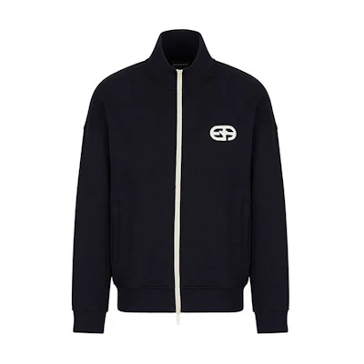 Emporio Armani SS22 Navy Logo Print Zip-Up Loose-Fit Sweatshirt Jacket Men 6L1M85-1JHSZ-0920