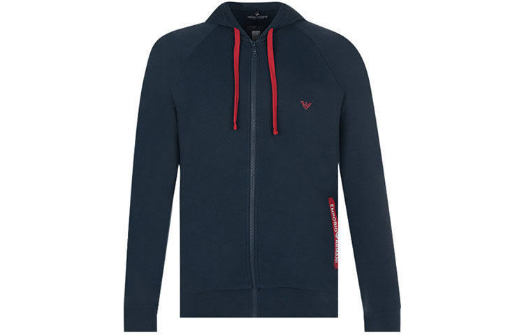 Emporio Armani SS22 Navy Solid Zip Hoodie with Drawstring and Long Sleeves 1118351P575BAS-0135