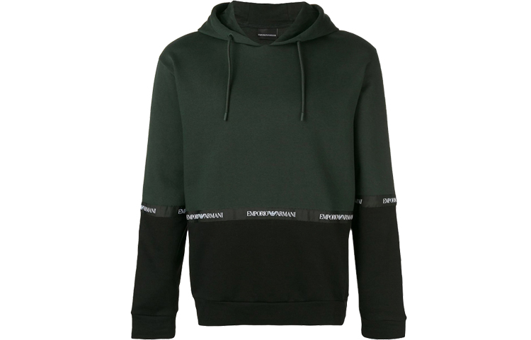 Emporio Armani SS22 Patchwork Logo Hoodie Men’s Dark Green 3G1M62-J07Z-0537