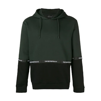 Emporio Armani SS22 Patchwork Logo Hoodie Men’s Dark Green 3G1M62-J07Z-0537