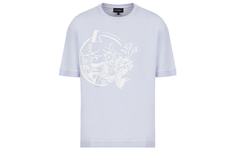Emporio Armani SS22 Pattern Print Crewneck Short Sleeve T-Shirt Light Purple Men 3L1T6R-1JX6Z-F807