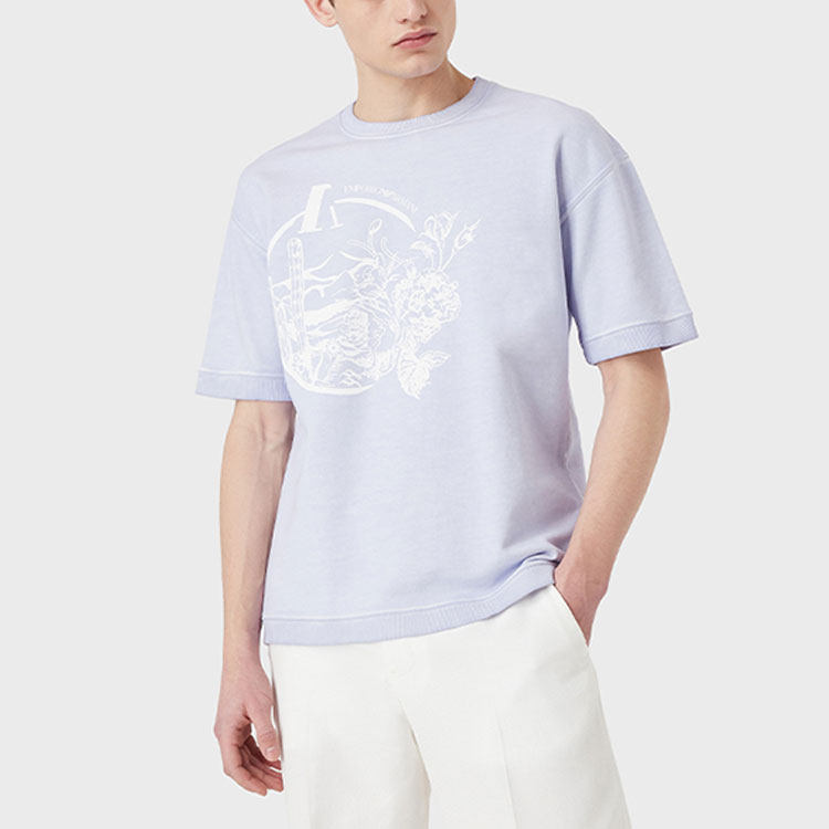 Lookbook Emporio Armani SS22 Pattern Print Crewneck Short Sleeve T-Shirt Light Purple Men 3L1T6R-1JX6Z-F807