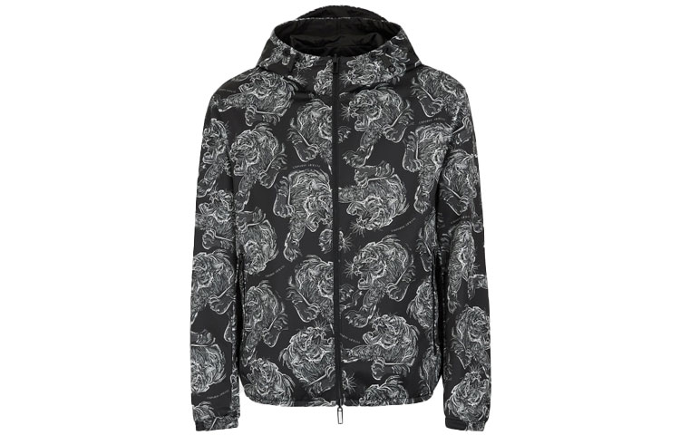 Emporio Armani SS22 Patterned Hooded Zip Jacket Grey 3L1BG7-1NAAZ-F012