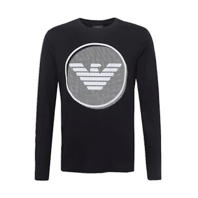 Emporio Armani SS22 Patterned Print Crewneck Long-Sleeve Sweatshirt Navy Blue Men 6G1T6E-JPRZ-0922