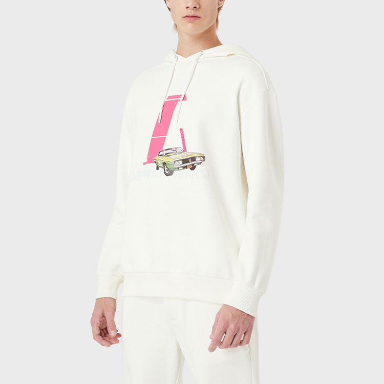 Shop EMPORIO ARMANI SS22 Racing Capsule Car Print Hoodie  Off-White. 3L1M8Q-1JW3Z-0102