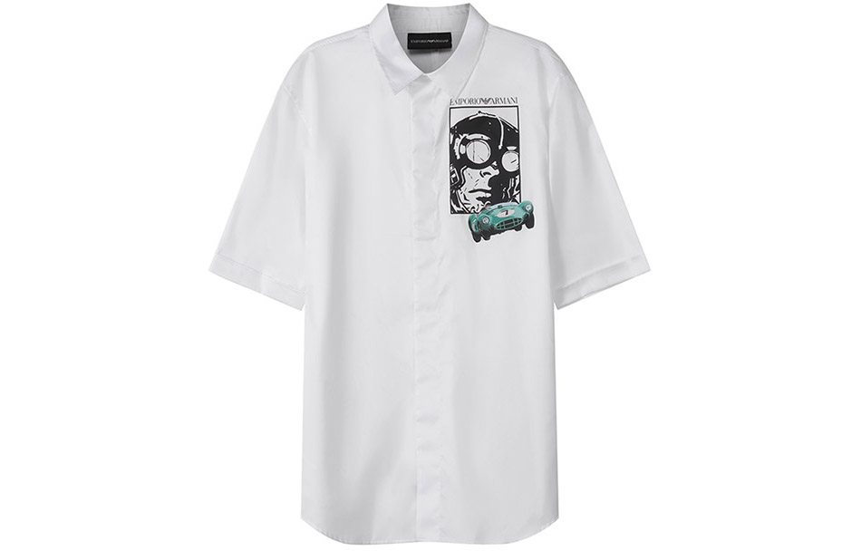 Emporio Armani SS22 Racing Capsule Logo Print Loose White Short Sleeve Shirt Men I1CC3I-I128C-103