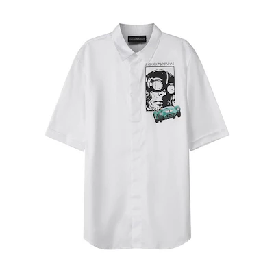 Emporio Armani SS22 Racing Capsule Logo Print Loose White Short Sleeve Shirt Men I1CC3I-I128C-103