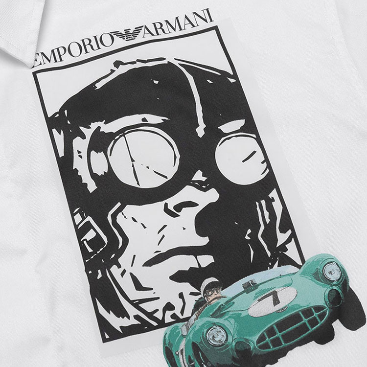 Details for Emporio Armani SS22 Racing Capsule Logo Print Loose White Short Sleeve Shirt Men I1CC3I-I128C-103