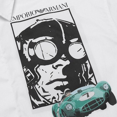 Emporio Armani SS22 Racing Capsule Logo Print Loose White Short Sleeve Shirt Men I1CC3I-I128C-103 Details for Emporio Armani SS22 Racing Capsule Logo Print Loose White Short Sleeve Shirt Men I1CC3I-I128C-103